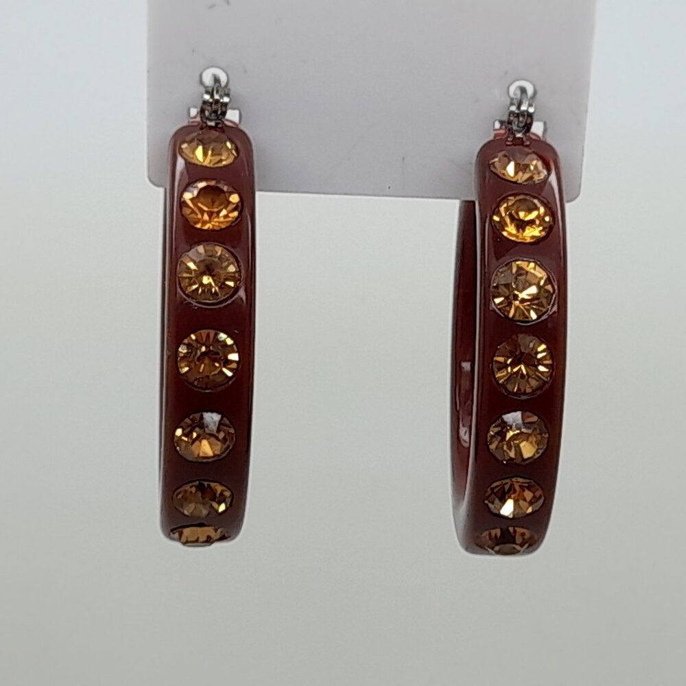 chunky dk brown color Lucite Acrylic wide 1.5 Hoop Latch Back Fashion Earrings
